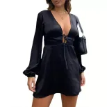 Womens Sexy Spring Summer Dress Deep V Neck Unique Design Tie Waist Short Skirt Perfect for Part
