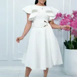 Elegant Ruffled Sleeve Waist Tie Dress Summer Fashion Perfect for Parties and Special Occasions