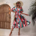 Floral Print Maxi Dress Short Sleeve Tie Detail Elegant Design Perfect for Summer Events Wholesa