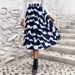 Plus Size Womens Elegant Pleated Floral Midi Skirt Slimming Fit Comfortable Fabric Versatile Sty