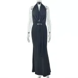 Fashionable Backless Halter Maxi Dress Loose Fit Ruched Design Comfortable Fabric Casual Home We