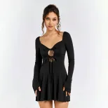 Sexy Hollow Out Tie Back Dress Ruffle Hem Slim Fit Spring Summer Style Wholesale Available priva