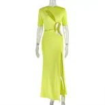 Fashionable Womens Dress Hollow Out Asymmetrical Hem Ruched Design Elegant Evening Wear Wholesal