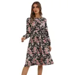 Floral Pleated Mini Skirt Dress Long Sleeve Stylish Design Autumn Wear Wholesale Available OEM O