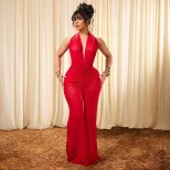 Elegant Womens Bodycon Dress Solid Color Deep V Neck Backless Ruched Design Perfect for Parties