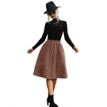 A Line Midi Skirt Button Detail Elastic Waist Fall Fashion Casual Wear for Women Wholesale Avail