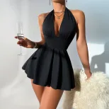 V Neck Backless Mini Dress Sexy Trendy Halter Style Spring Summer Fashion for Women Wholesale Av