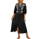 Casual Embroidered Dress Loose Fit Mid Sleeve Ethnic Style Summer Fashion for Women Wholesale Av