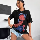 Womens Short Sleeve T Shirt Fashionable Round Neck Printed Design Casual Wear for Summer Wholesa
