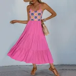 Pink Halter Neck Color Block Dress for Women Sweet Summer Vacation Style Available in S to XL Wholesale Ready to Ship