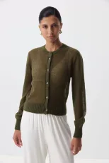 Soft Knit Cardigan Hollow Out Design Round Neck Long Sleeve Casual Chic for Spring and Autumn Wh
