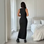 Womens Sleeveless Maxi Dress Simple Elegant Bodycon Fit Round Neck Spring Summer Fashion Wholesa
