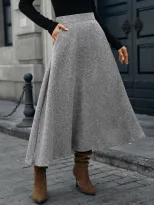 Woolen A Line Midi Skirt High Quality Fabric Elegant Draping Autumn Winter Style Ready to Ship W