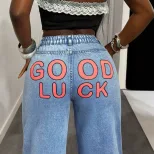 Wide Leg High Waisted Denim Trousers Vintage Style Loose Fit Versatile Design Casual Wear for Wo