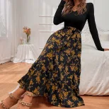 V Neck Floral Midi Dress Fresh and Gentle Style Autumn Winter Vacation Wear Wholesale Available