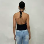 French Style Womens Summer Top Unique Halter Neck Deep V Backless Design Casual Wear for Fashion