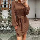 Elegant Womens Dress Spring Summer Slim Fit Waist Tie Bodycon Style Perfect for Casual or Formal