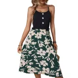Floral Print Spliced Cami Dress Summer Fashion Elegant Style Comfortable Fit Available for Whole