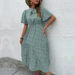Floral Print Dress Summer Fashion Bow Tie Detail Elegant Style Wholesale Available low MOQ custo