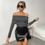 Womens Long Sleeve T Shirt Off Shoulder Design Slim Fit Casual Style Perfect for Everyday Wear W