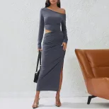 Bodycon Midi Dress Slim Fit Sexy Hollow Out Side Slit Autumn Winter Party Wear Wholesale Availab