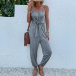 Summer Gray Jumpsuit Stylish Solid Color Sleeveless Design Comfortable Fabric Perfect for Casual Outings Wholesa
