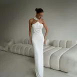 Elegant Strapless Backless Maxi Dress Solid Color Slim Fit High Quality Fabric Evening Wear Cock