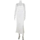 Backless Halter Top and Low Waist Maxi Skirt Set Sexy Satin Fabric Chic Style Perfect for Partie