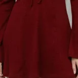 Vintage Red V Neck Tie Waist Slim Fit Long Sleeve Dress Bell Sleeves Retro Style Perfect for Par