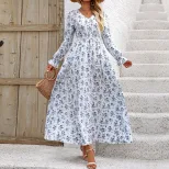 Floral Maxi Dress Elegant French Style Fresh and Sweet Design Perfect for Autumn and Winter Whol