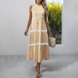 Summer Sleeveless Dress Sweet Lace Trim Striped Pattern Casual Style Perfect for Warm Weather Oc