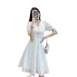Lace Midi Dress for Women Elegant Fit and Flare Silhouette Summer Casual Wear Available in White and Apricot