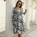 Elegant Floral Long Sleeve Dress Waist Defined Autumn Winter Style Wholesale Available customiza
