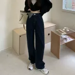 速卖通牛仔裤女2023春季新款韩版学生复古宽松百搭显瘦直筒长裤潮