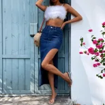 Summer Womens Denim Skirt Sexy Side Slit Design Casual Wear for Everyday or Outings Wholesale Av