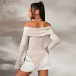 Off Shoulder Long Sleeve T Shirt Irregular Hem Elegant Design Spring Summer Fashion Wholesale Av