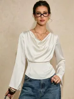 Satin Long Sleeve Blouse for Women V Neck Waist Tie Slim Fit Elegant Style Perfect for Casual or