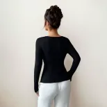 Asymmetrical Neck Long Sleeve Blouse Pleated Design Slim Fit Elegant Style Perfect for Spring an