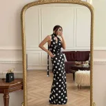 Polka Dot Print Two Piece Set Multicolor Sleeveless V Neck Summer Skirt Casual Wear Wholesale Av