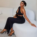 Asymmetrical One Shoulder Dress Hollow Out Bodycon Fit Slit Design Elegant Evening Wear Wholesal