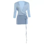 Womens Summer Outfit Set Deep V Neck Long Sleeve Top and Low Waist Mini Skirt Casual Fashion