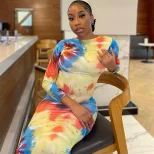 Spring European and American Style Fashionable Backless Dress Color Block Long Sleeve Bodycon Si