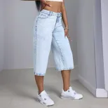 Loose Fit High Waisted Denim Shorts Flattering Straight Leg Design Casual Summer Wear Wholesale