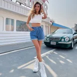 High Waisted Loose Fit Womens Denim Shorts Slimming Casual Style Perfect for Spring and Summer W