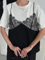 Lace Trimmed Loose Fit T Shirt Short Sleeve Round Neck Casual Style Perfect for Summer Wear Whol
