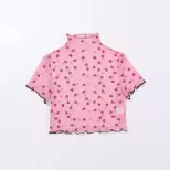 Short Cropped T Shirt Sweet Floral Print Sheer Fabric Casual Style Perfect for Summer Outings Wh