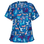 Womens Printed V Neck Short Sleeve T Shirt Casual Style Pocket Detail Comfortable Fabric Perfect