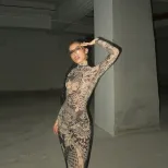 Fashionable Womens Sheer Mesh Floral Print Dress High Neck Slim Fit Trendy Style Perfect for Spr