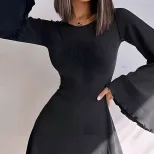 Bell Sleeve Mini Dress Sexy Tie Detail Spring Summer European and American Style Wholesale Avail