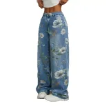 Loose Fit Wide Leg Jeans Printed Denim Street Style Casual Wear Ready to Ship Wholesale Availabl